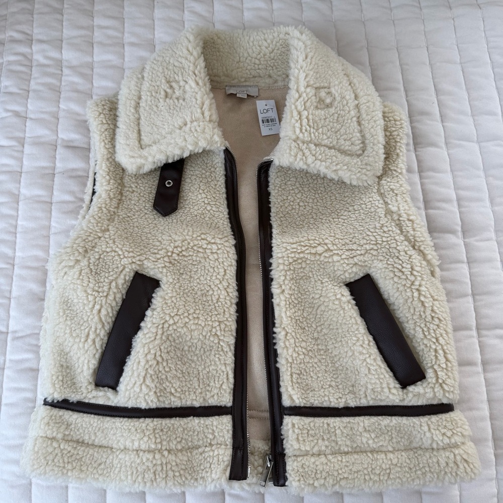LOFT Crackle Faux Suede & Shearling Pocket Vest